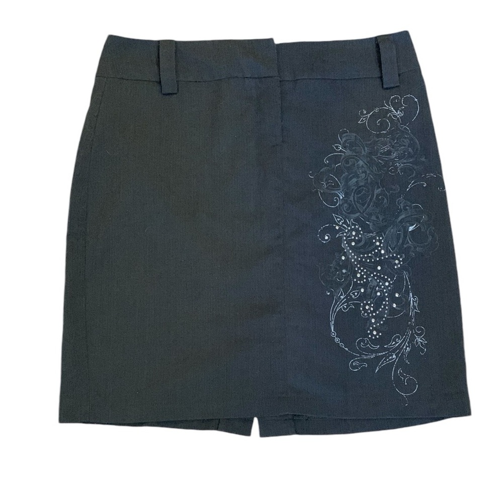 Maurice’s Gray Pencil Skirt with Paisley Rhinestone Design Women's Size 7 Y2K